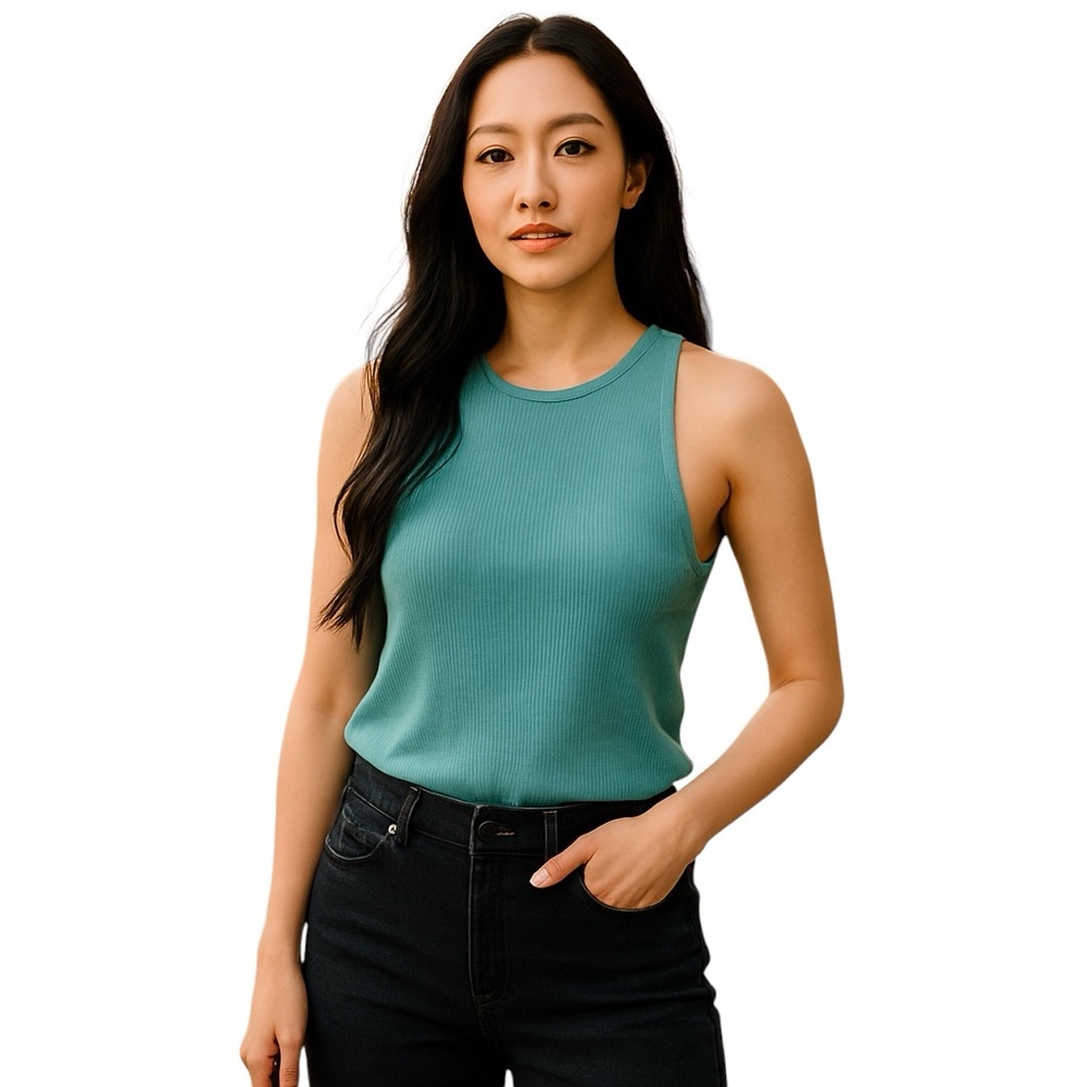 House Of Harlow 1960 Racerback Ribbed Sweater Knit Tank Turquoise